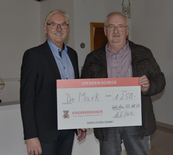 Dr. med. Karlheinz Mark aus Weiden spendet zum 70. Geburtstag an die Kinderkrebshilfe in der Region Oberpfalz Nord e.V.